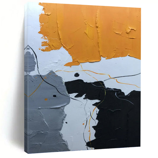Orange, Gray, Black, and Line Abstract - Abstract Painting On Canvas DKH1334