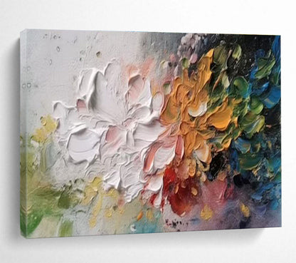 “Textured Blooms” - Multicolor, Thick - Stroked Floral Abstract Painting On Canvas DKH700