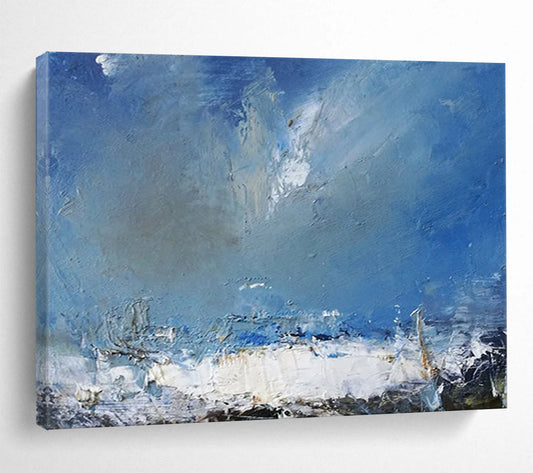 “Blue, White, Textured Seaside ‘Rough Coastal Sky’” - Impasto Seascape Painting On Canvas DLZ031