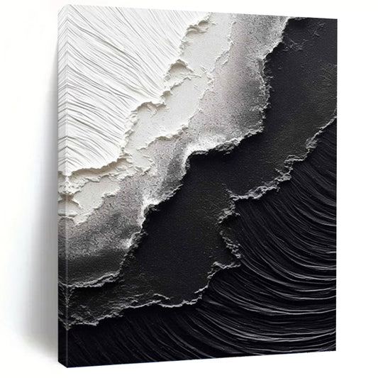 Textured Black and White Abstract Layers - Abstract Painting On Canvas DKH1475