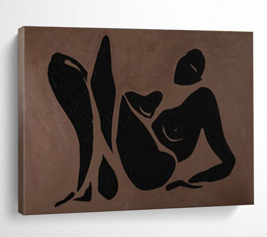 “Bronze Silhouette of Repose” - Black, Brown Figurative Minimalist Painting On Canvas DKH743