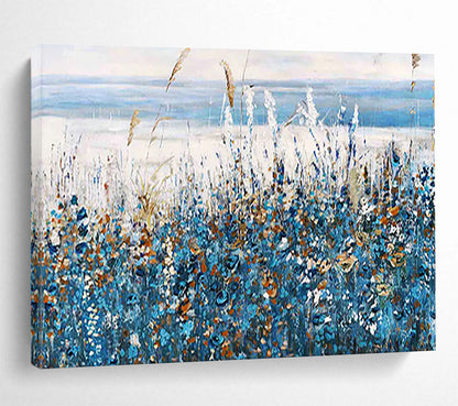 Blue Wildflowers by the Sea - Impressionist Landscape Painting On Canvas DLZ203