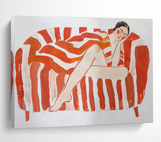 Woman on Striped Sofa Stylized Figure Painting On Canvas DKH226
