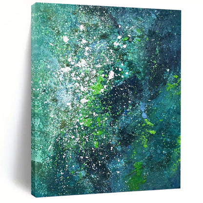 “Teal & Green Abstract Galaxy” - Teal, Green & White Cosmic - Inspired Painting On Canvas DKH1029