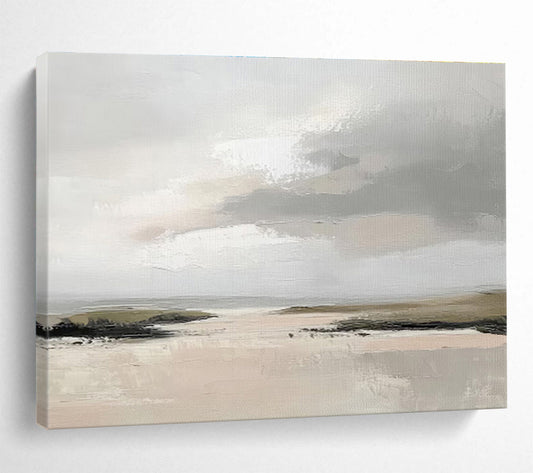 Gray Tones Coastal Scene Minimalist Painting On Canvas DKH243