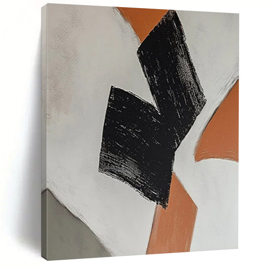 “Black - Orange Geometric Shapes” - Minimalist Abstract Painting On Canvas DTP111