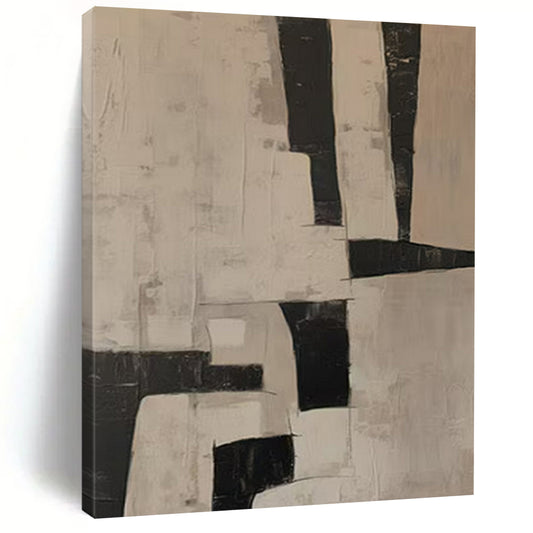 “Beige - Black Geometric Shapes” – Abstract Geometric Art CT0985