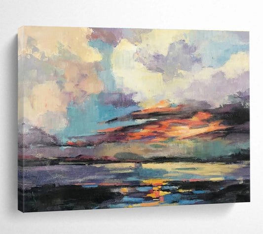 Colorful Sunset Sky Over Water Painting On Canvas DKH197