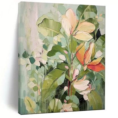 “Blush Blooms & Verdant Leaves” - Floral Acrylic on Canvas CT1873