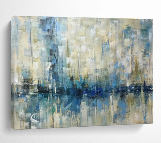 “Blue and Beige Abstract Marina” Painting On Canvas DKH166