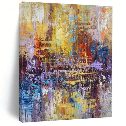 “Golden - Hued Urban Abstract” ，Abstract Cityscape Acrylic Painting CT0924