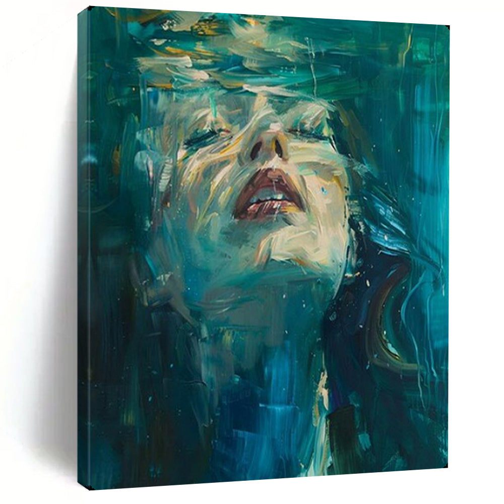 “Underwater Serenity in Teal” – Impasto Portrait Painting On Canvas CT2121