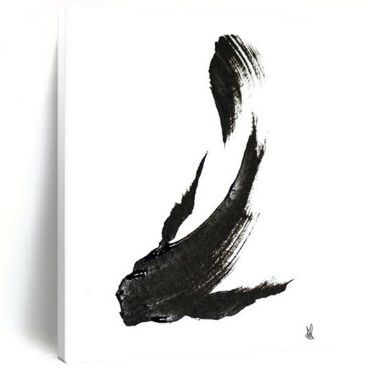 “Ink - Black Fish Silhouette” - Minimalist Ink Painting On Canvas DTP181