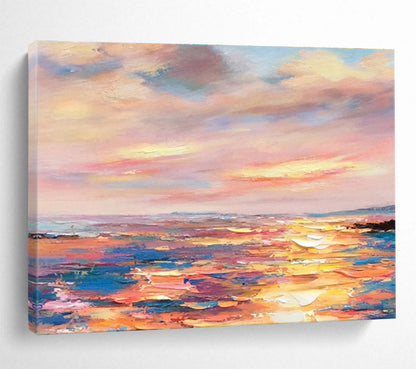 Colorful Sunset and Ocean “Vibrant Dusk Horizons” Painting On Canvas DKH112
