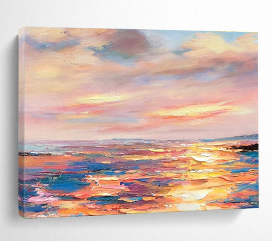 Colorful Sunset and Ocean “Vibrant Dusk Horizons” Painting On Canvas DKH112