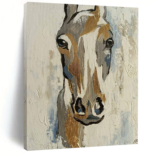 “Gilded Equine Glimpse” - Gold - Accented Horse Head Painting On Canvas CT2186