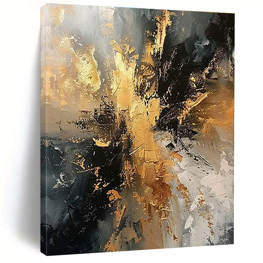 “Black - Gray - Gold Abstract” ，Abstract Acrylic Painting CT0861