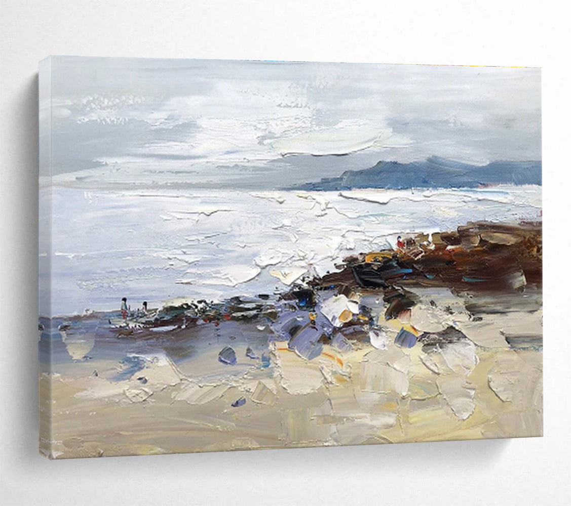 Textured Coastal Scene - Impasto Seascape Painting On Canvas DKH634