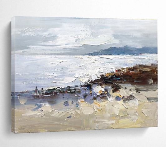 Textured Coastal Scene - Impasto Seascape Painting On Canvas DKH634