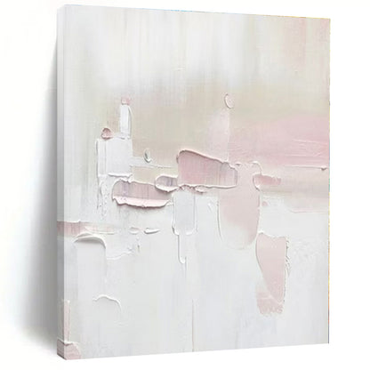 Soft Pink & White Textured Abstraction - Impasto Abstract Acrylic On Canvas CT1345