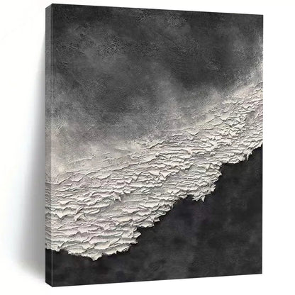 “Black, White Textured Contrast ‘Shadow & Light’” - Impasto Abstract Painting On Canvas DTP339