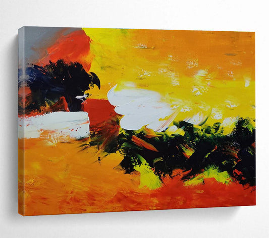 Vibrant Yellow And Red Abstract Painting On Canvas DKH652