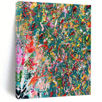 “Color Explosion on Teal” - Abstract Expressionist - Style Painting On Canvas DKH1682
