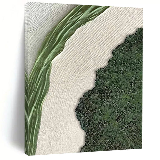 “Green, White, Textured Nature ‘Leafy Contrast’” - Minimalist Abstract Painting On Canvas DTP316