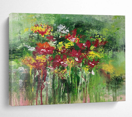 “Impressionistic Floral Burst - Vivid Reds, Yellows, and Greens” Painting On Canvas DKH014