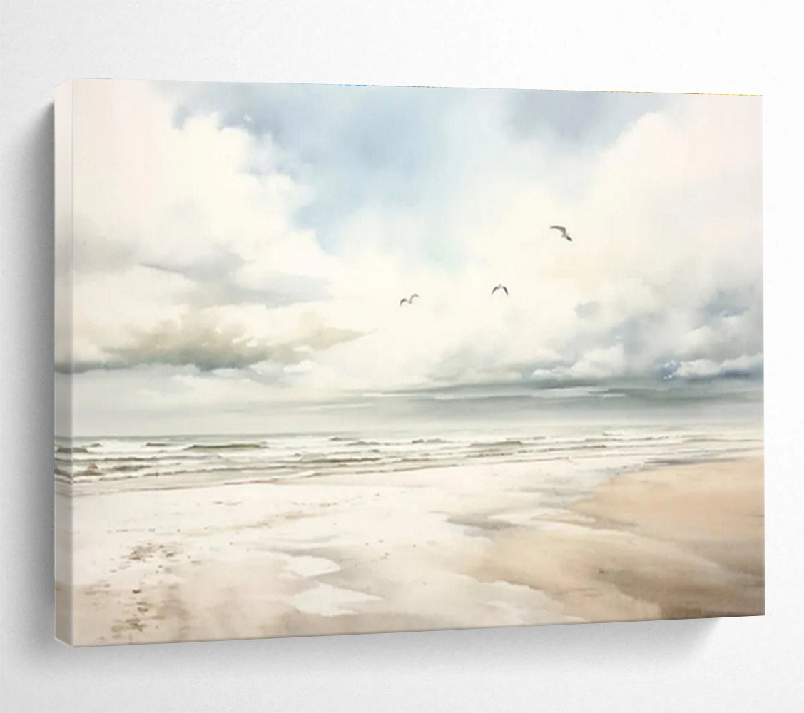 Watercolor Beach Scene Painting On Canvas DKH320