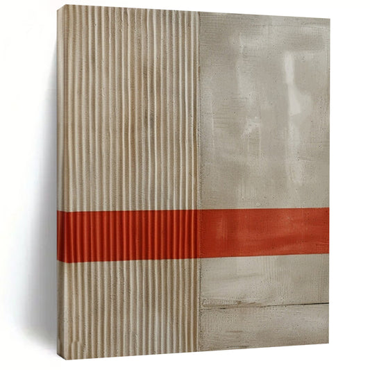 “Beige - Gray with Red Stripe” - Minimalist Textured Painting On Canvas DTP007