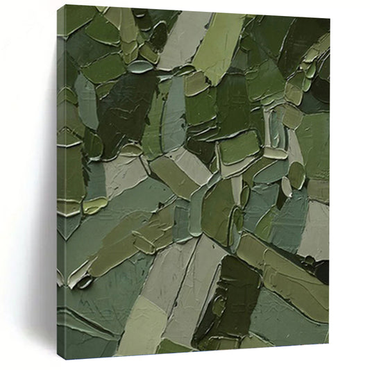 “Green Mosaic Impasto” - Green & Gray Mosaic - Like Impasto Painting On Canvas DKH1211