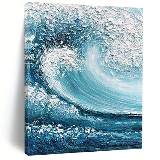 “Blue, White Impasto Wave ‘Crashing Power’” - Textured Sea Wave Painting On Canvas DTP322