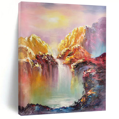 Rainbow Waterfall in Vivid Colors - Fantasy Landscape Painting On Canvas DKH1279