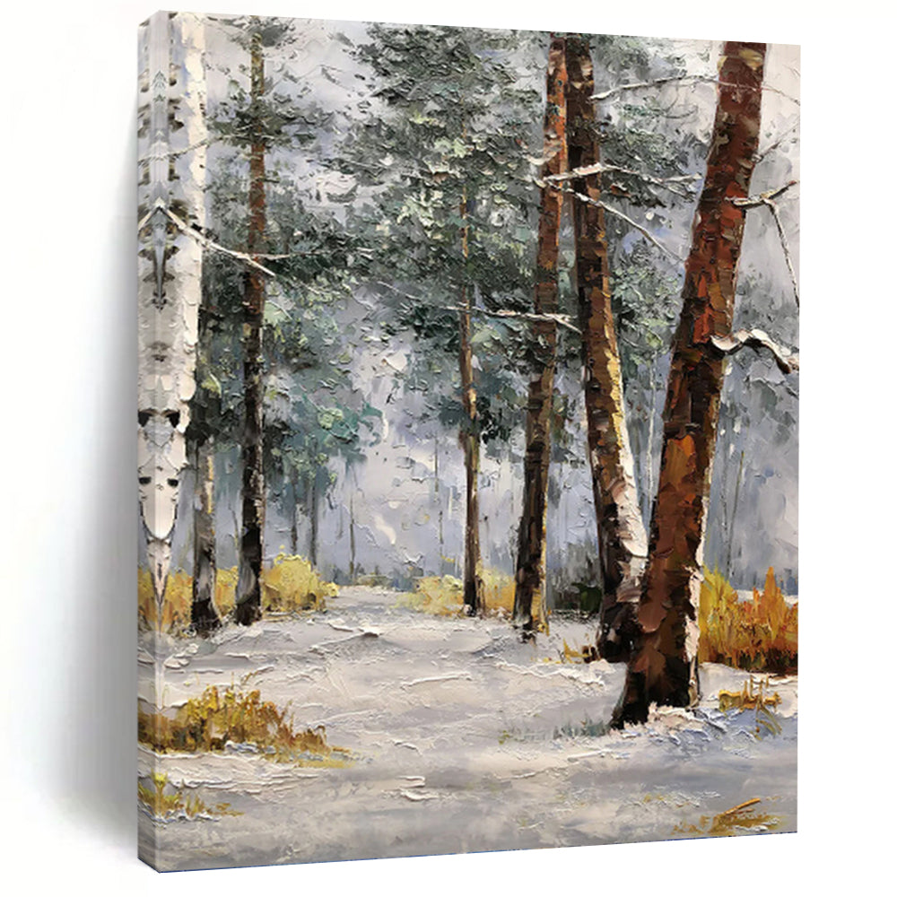 Snowy Forest Path - Winter Landscape Oil Painting On Canvas DKH1274