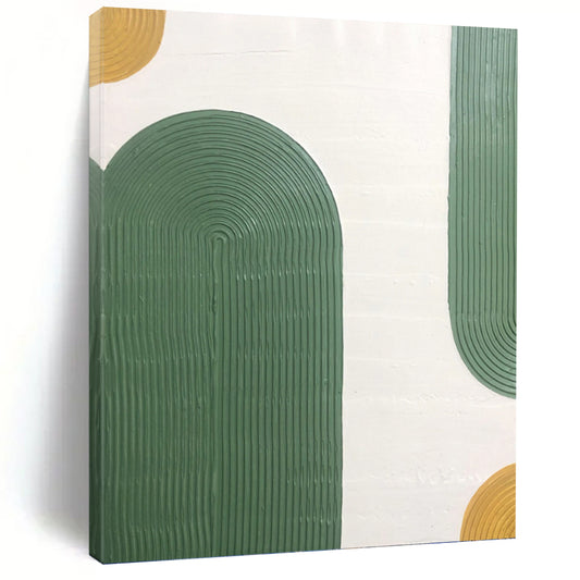 “Green Ribbon Arches” - Green, Yellow & White Textured Curves Painting On Canvas DKH1170