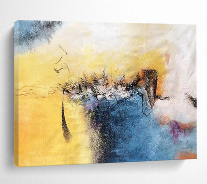“Yellow - Blue Abstract Fusion” Abstract Expressionist Painting On Canvas DLZ156