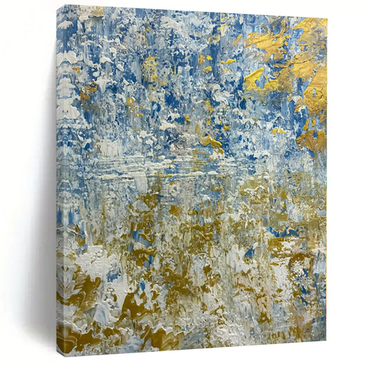 Blue and Gold Textured Waves - Abstract Impasto Painting CT1224