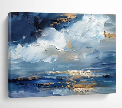 Blue - Gold Sky And Sea Painting On Canvas DKH684