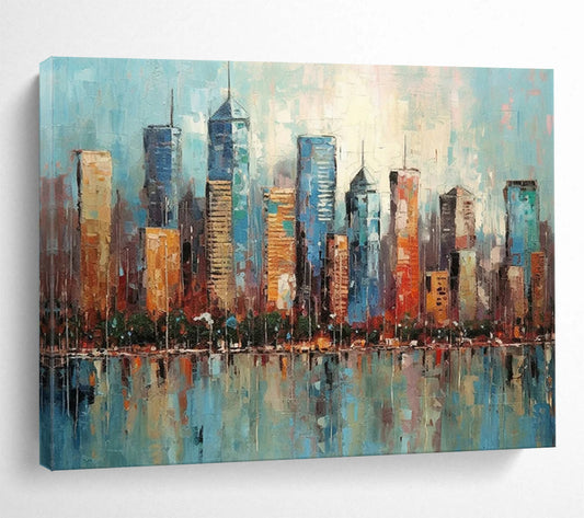 “Colorful Cityscape Reflection” Cityscape Painting On Canvas DLZ077