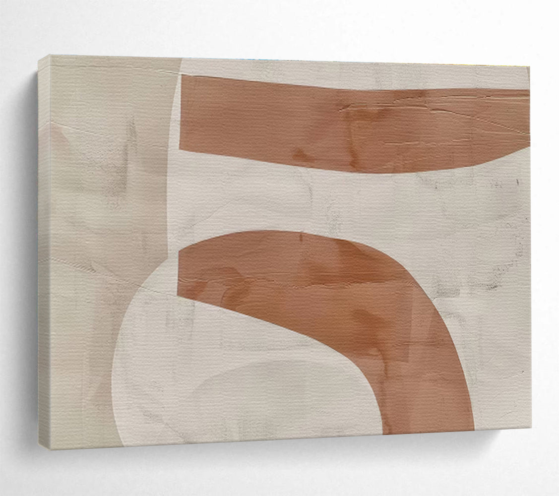 Beige and Brown Abstract “Earthy Curved Abstraction” Painting On Canvas DKH148