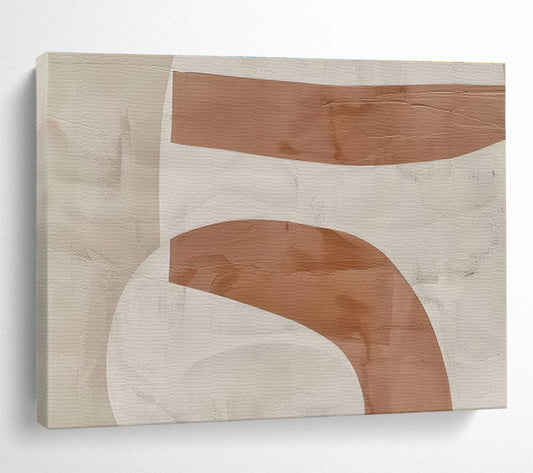 Beige and Brown Abstract “Earthy Curved Abstraction” Painting On Canvas DKH148