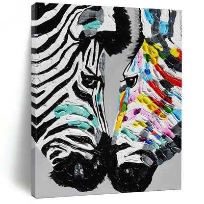 “Colorful Stripes” - Black, White & Colorful Textured Zebra Painting On Canvas DKH1545