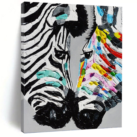 “Colorful Stripes” - Black, White & Colorful Textured Zebra Painting On Canvas DKH1545