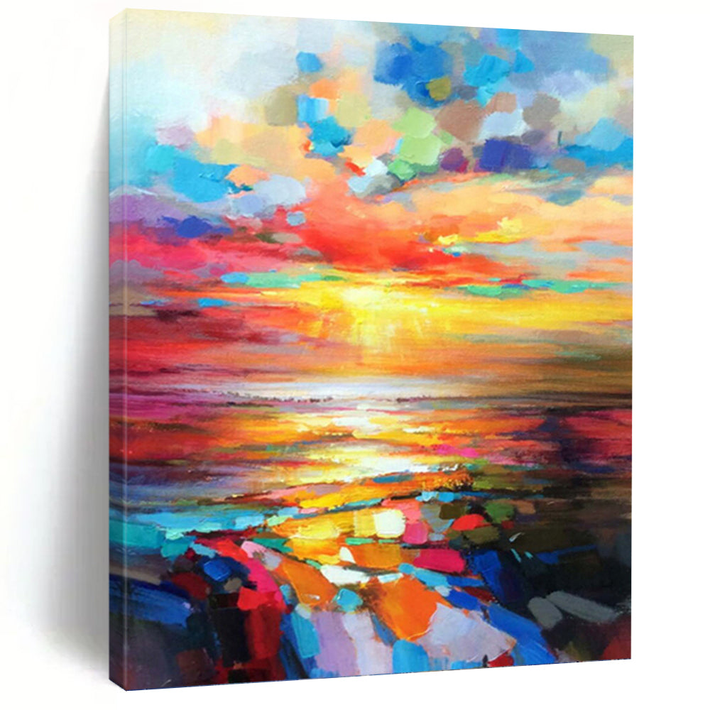 “Vibrant Sunset Seascape” - Impressionistic Landscape Painting On Canvas DKH1064