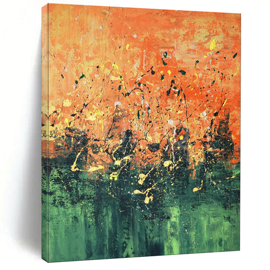 “Orange and Green Splatter Art” - Abstract Expressionist Painting CT1939