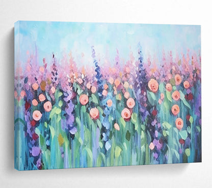 Pastel Flower Field - Impressionist Floral Painting On Canvas DLZ229