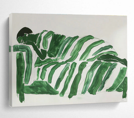 Green - Clad Figure on Sofa Minimalist Painting On Canvas DKH227