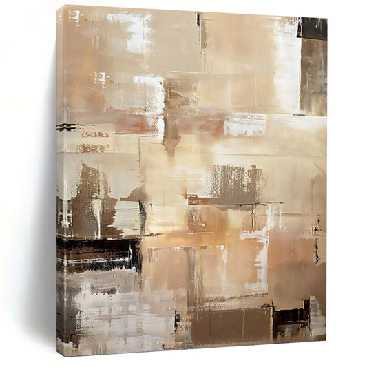 “Beige & Brown Abstract Cubist - Style” Painting On Canvas DKH0984