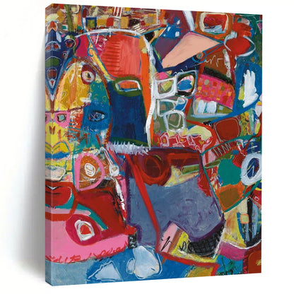 “Colorful Abstract Tapestry” - Multicolor, Interconnected Shapes Painting On Canvas DTP297